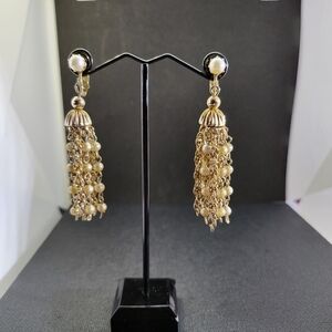 Coro  Gold Tone Faux Pearl Bead Chandelier Earrings